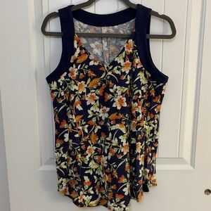J. Jill Floral Tank Top with Navy and Orange Accents
